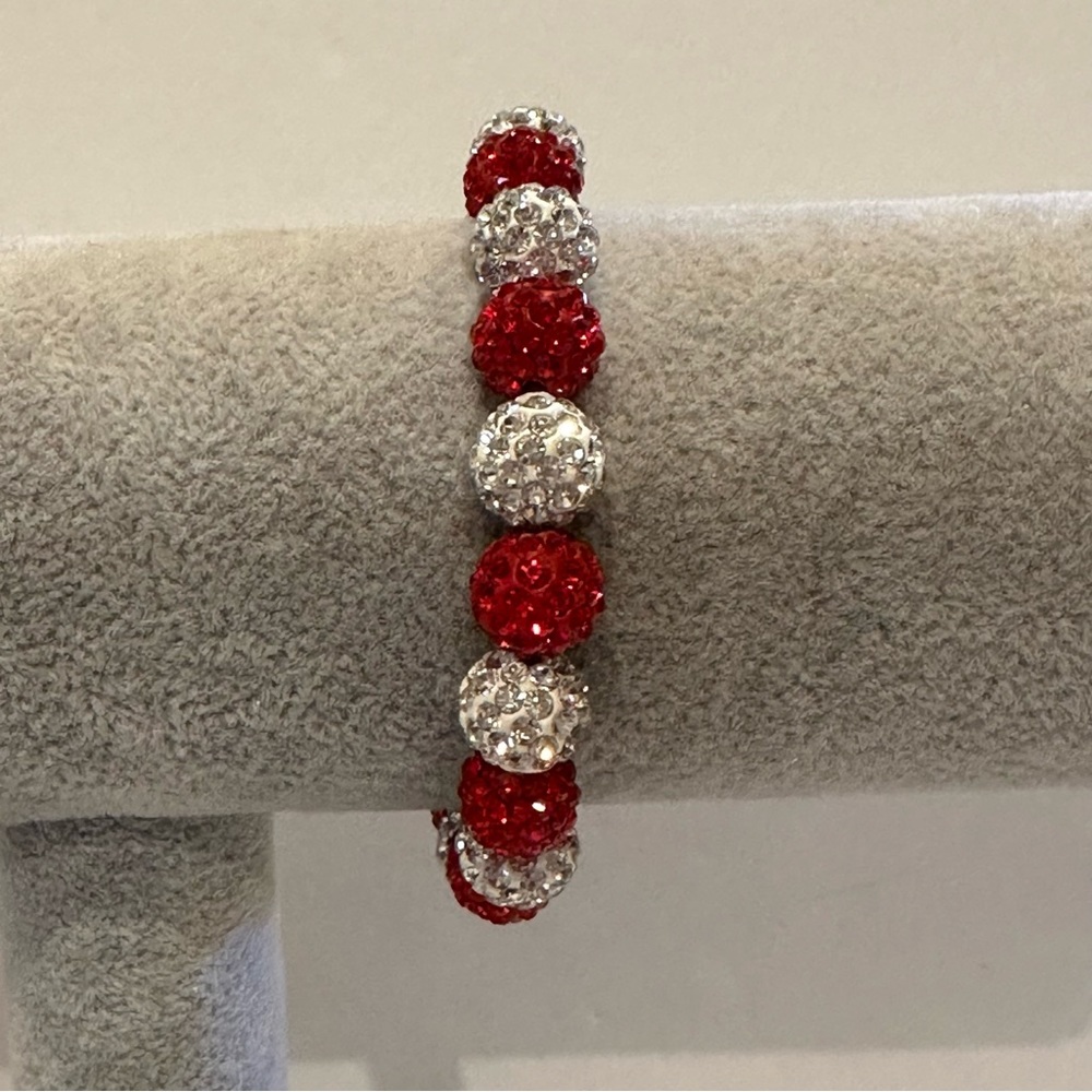 Rustic Cuff Bracelet- Stretch Silver On White & R… - image 8